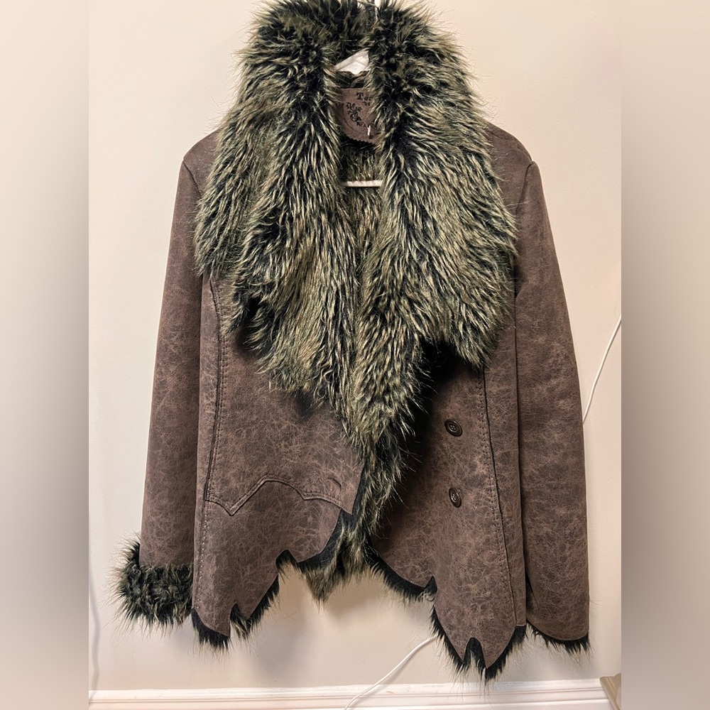 Faux Fur Trim Brown Jacket